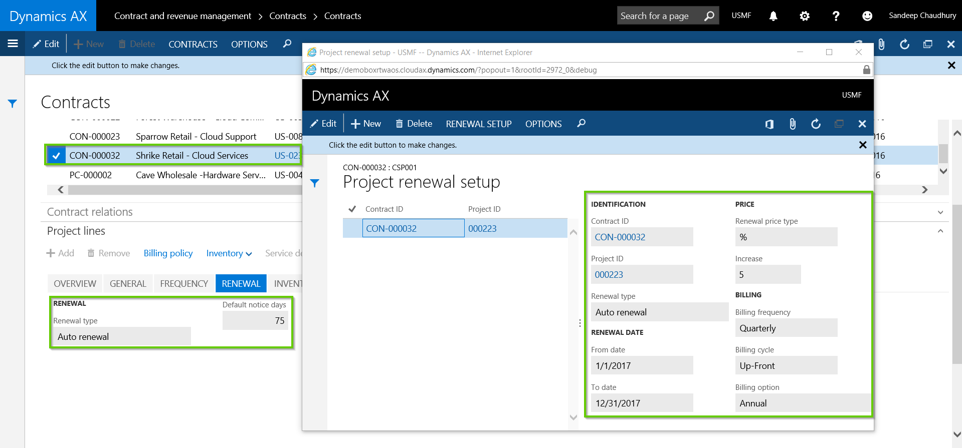 Contract Renewal Setup in AXIO for Microsoft Dynamics AX