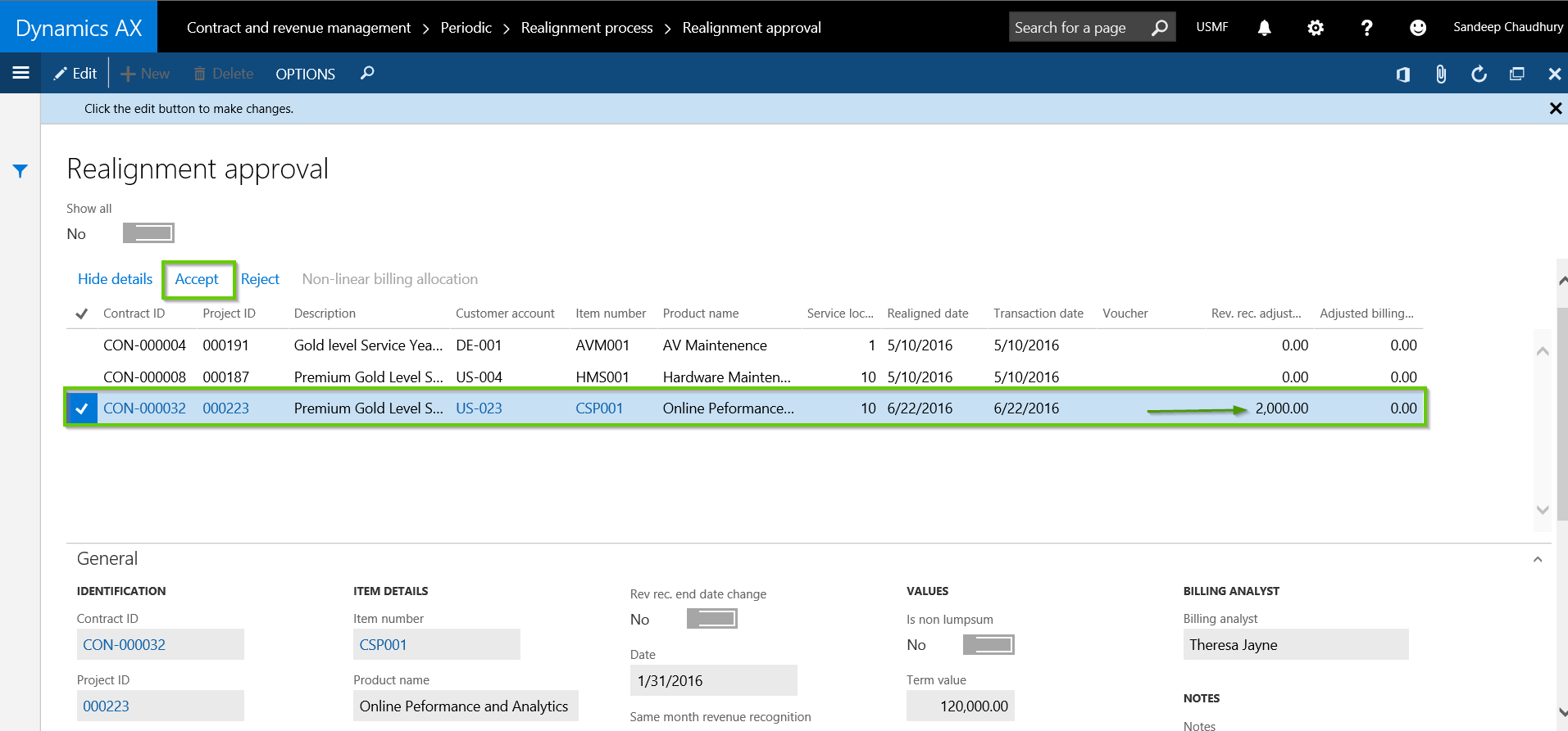 Realignment Review and Posting in AXIO for Dynamics AX