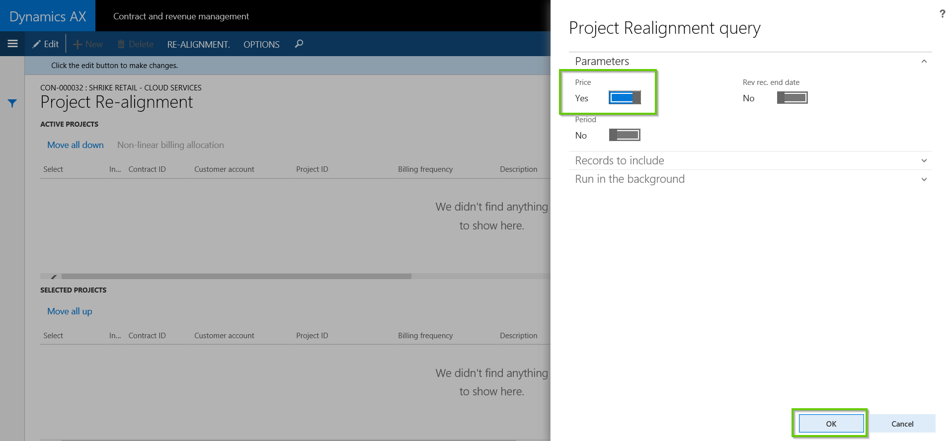 Run Realignment of Contract Price in Dynamics AX with AXIO