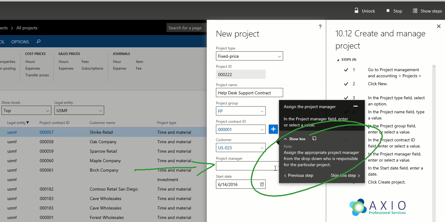 AXIO Professional Services Guided Tasks in Dynamics AX