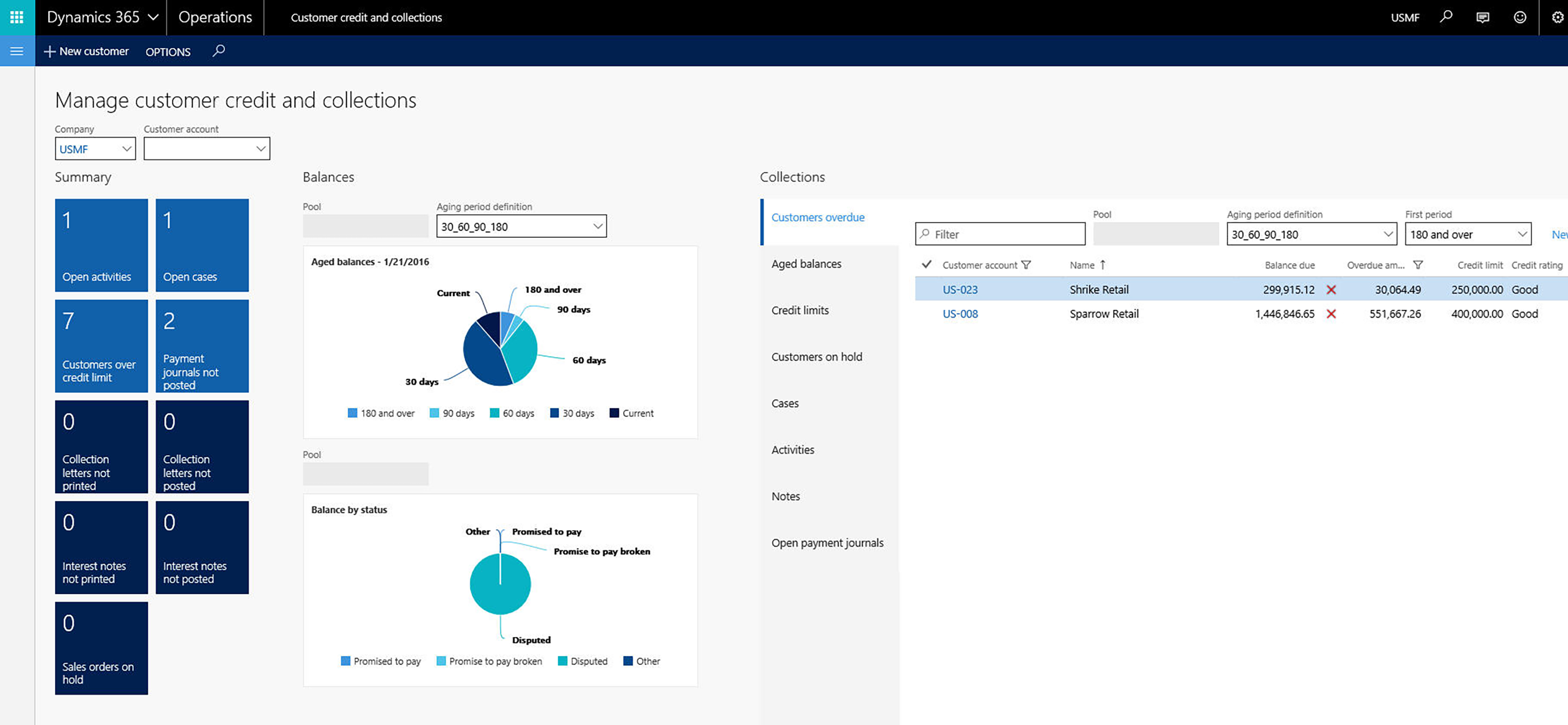 AXIO Core Financials Credit and Collection Workspace with Dynamics 365 for Operations