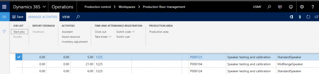 Dynamics 365 Operations Production floor management