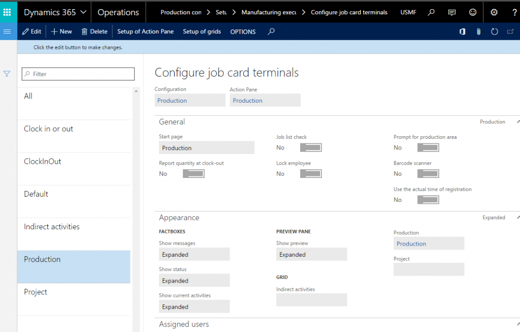 Dynamics 365 Operations Configure job card terminals