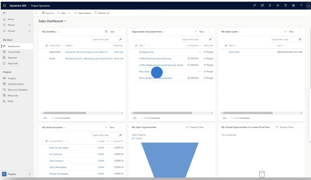 Sales Dashboard in Project Automation