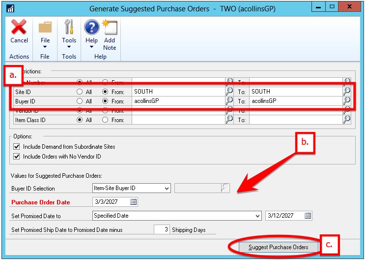 Dynamics GP generate suggested purchase orders