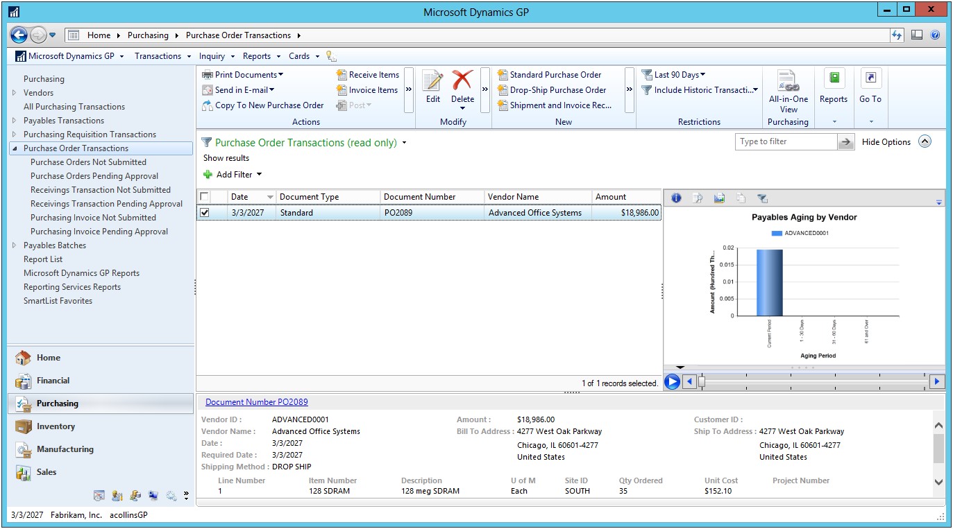 Reviewing purchase orders in Dynamics GP