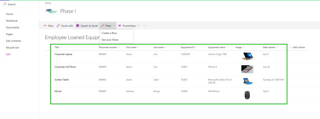 SharePoint flow from list