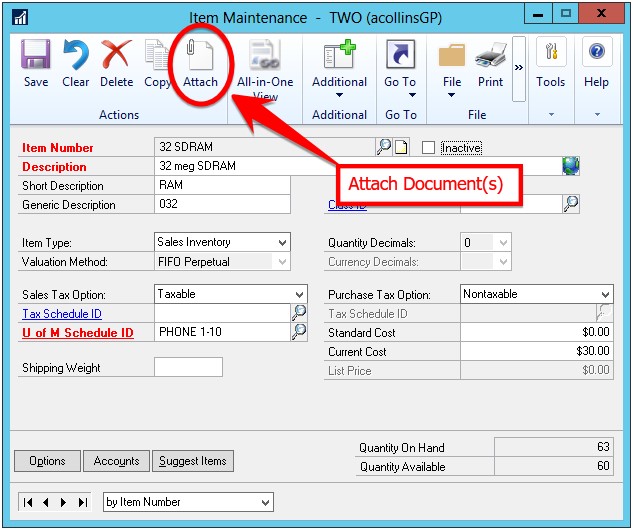 Dynamics GP document attachment feature