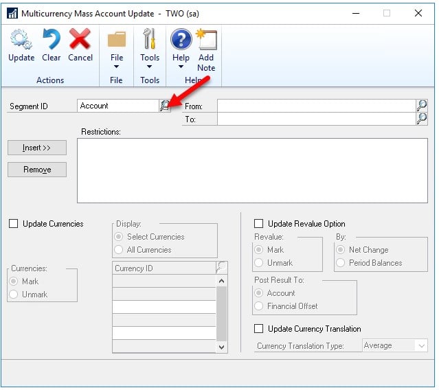 Dynamics GP general ledger account update