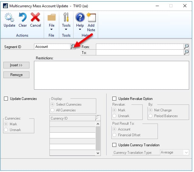 Dynamics GP general ledger account update