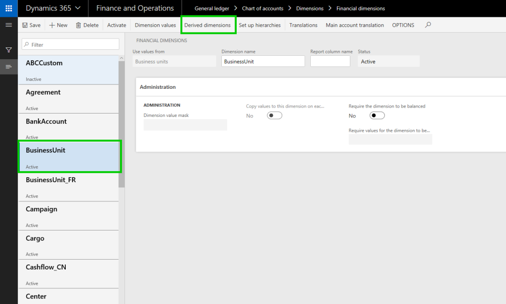 Dynamics 365 finance and operations dimensions