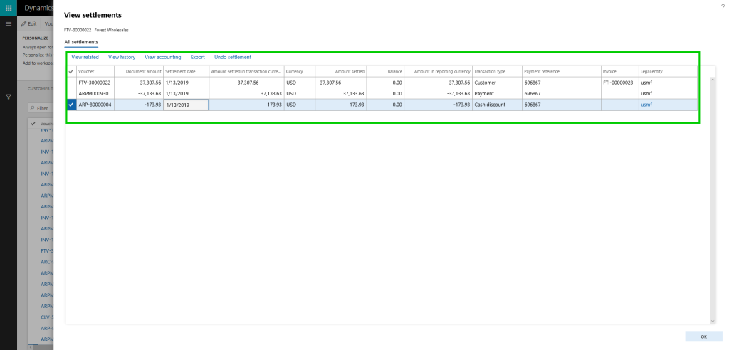 D365 view settlement form