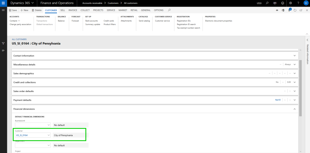 Dynamics 365 f and o customer dimensions