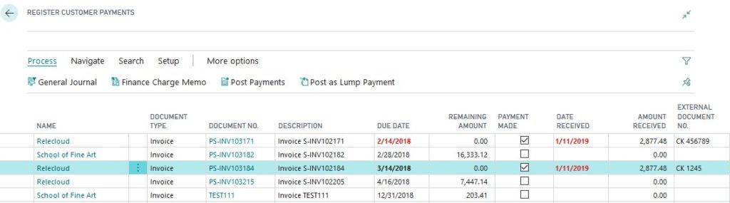 Registering customer payments in Dynamics 365 Business Central