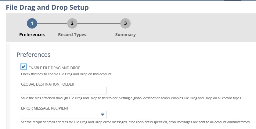 NetSuite file cabinet drag and drop