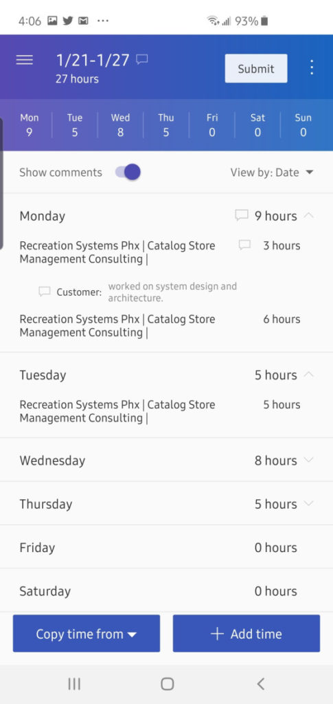 Dynamics 365 mobile timesheet management