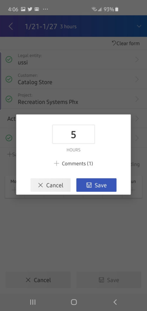 Dynamics 365 for finance and operations mobile timesheet