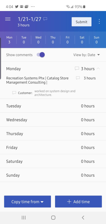 dynamics 365 mobile timesheet app