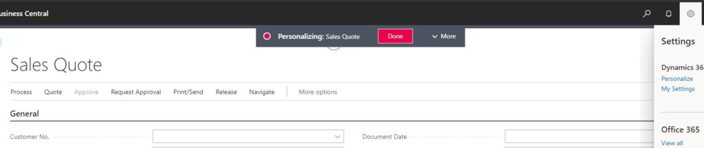 Dynamics 365 Business Central sales quote