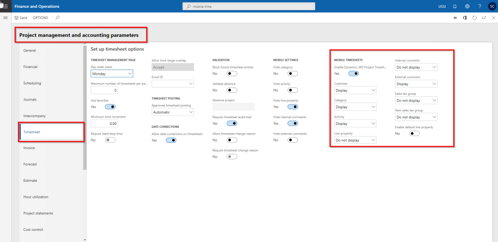 Dynamics 365 for Finance and Operations enable mobile timesheet