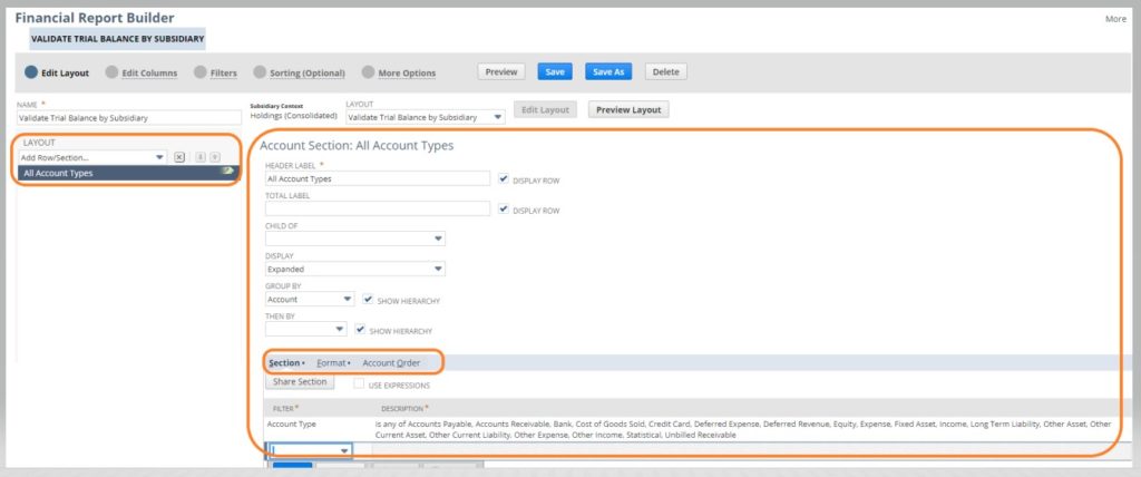 NetSuite financial report builder custom reports