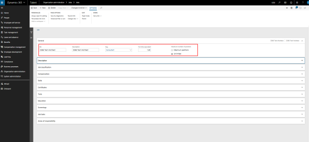 How to create a new job in dynamics 365 for talent