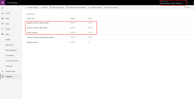 PowerApps solutions tab