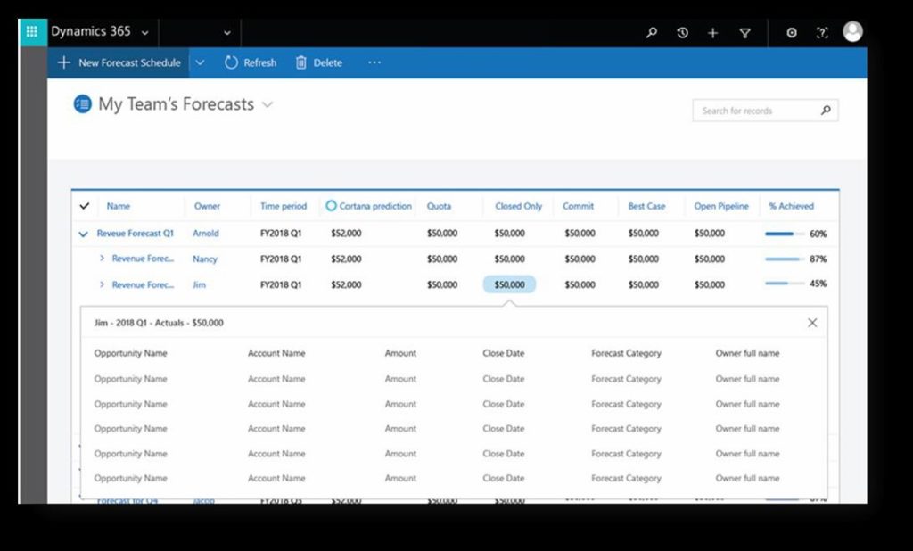 Dynamics 365 CRM manual sales forecasting