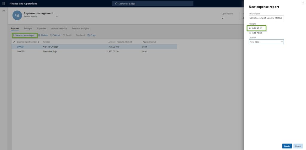 How to add multiple receipts to an expense report Dynamics 365