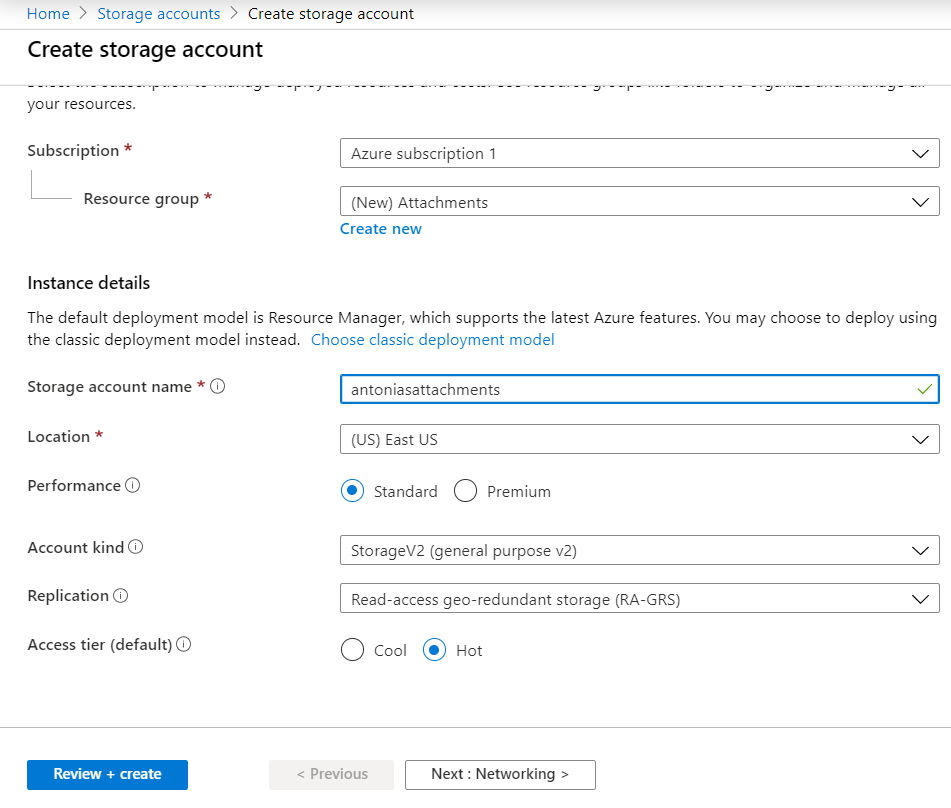 Microsoft Dynamics 365 file attachment storage account