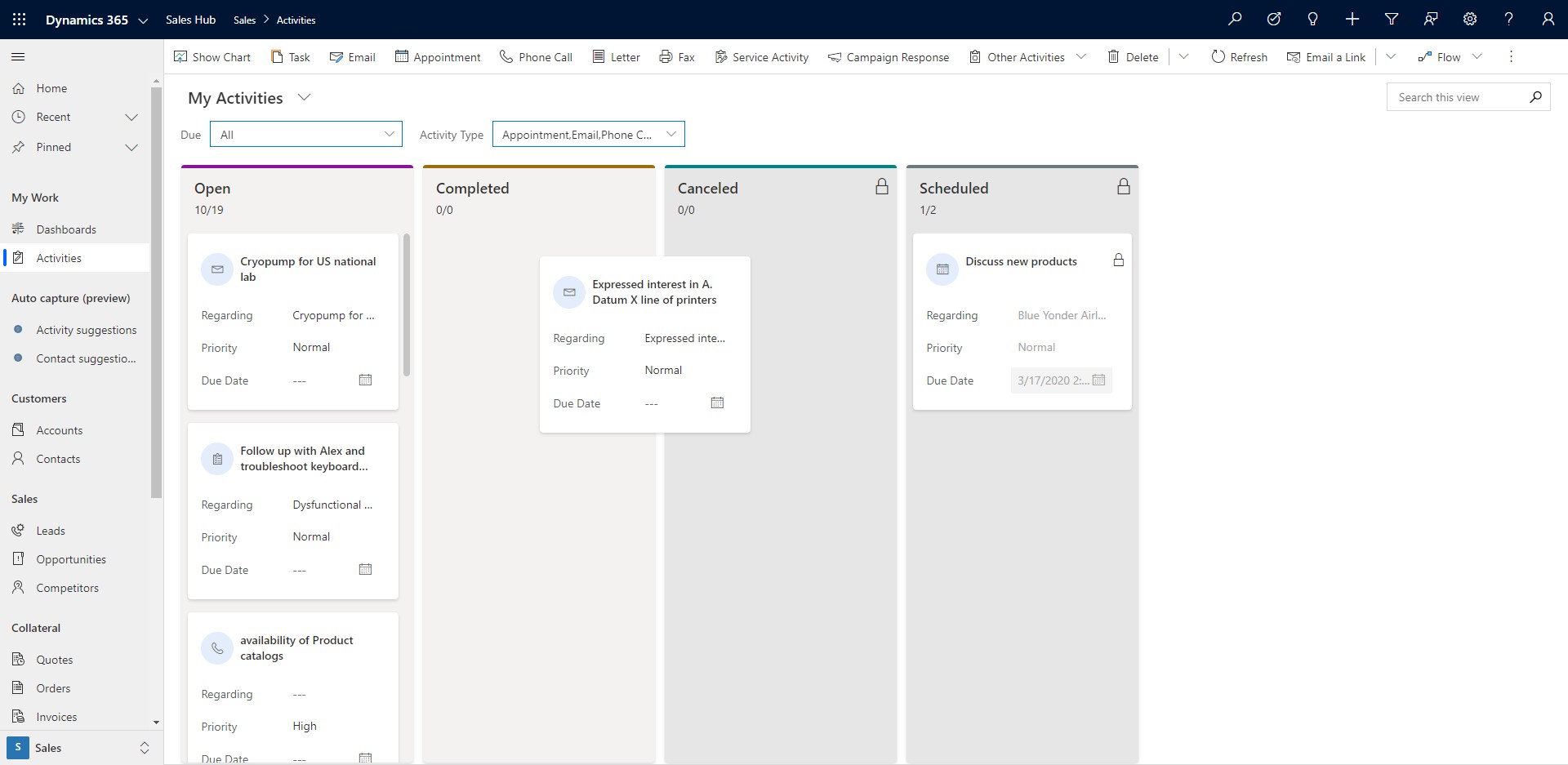 Dynamics 365 CRM opportunity activities