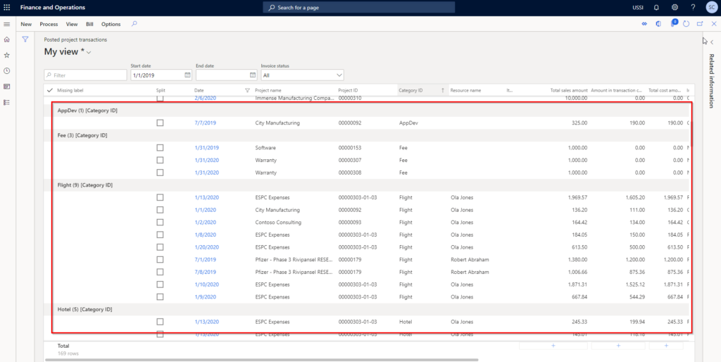 dynamics 365 finance posted project transactions