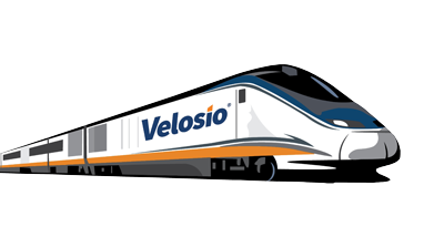 Modern train with the Velosio name on its side