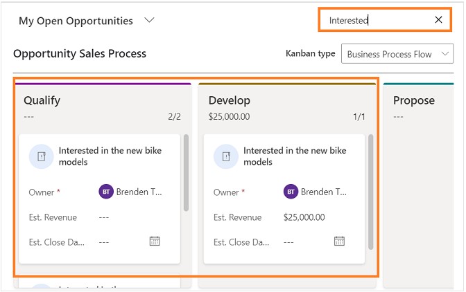 Microsoft Dynamics 365 Customer Engagement Kanban view