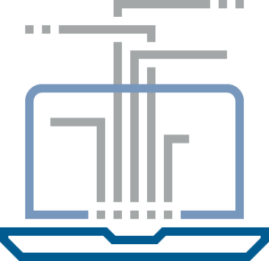 line art of computer with data