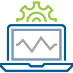 line art of computer with line graph and gear