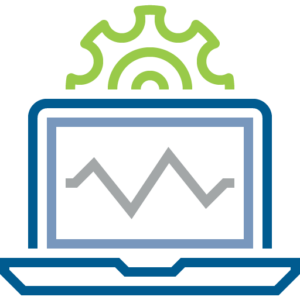 line art of computer with line graph and gear