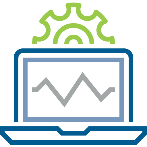 line art of computer with line graph and gear