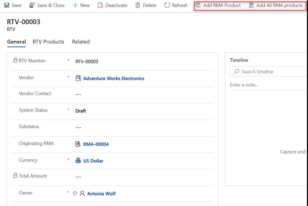Dynamics 365 Field Service RTV