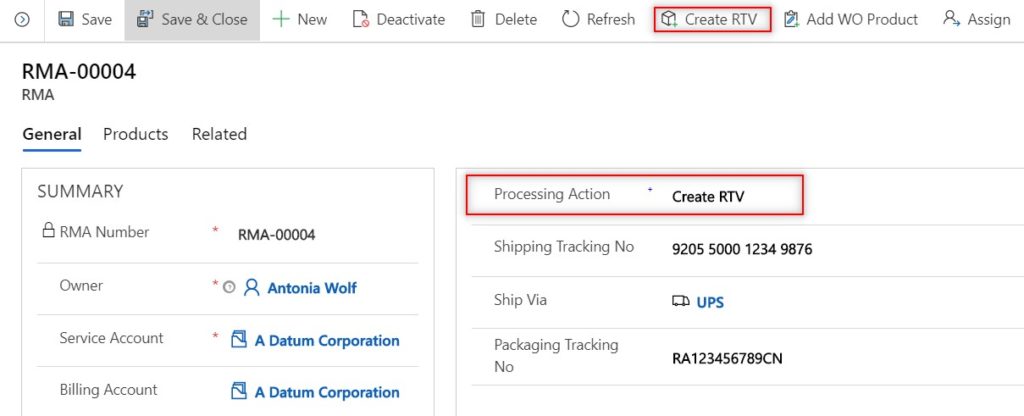 Dynamics 365 Field Service return to vendor