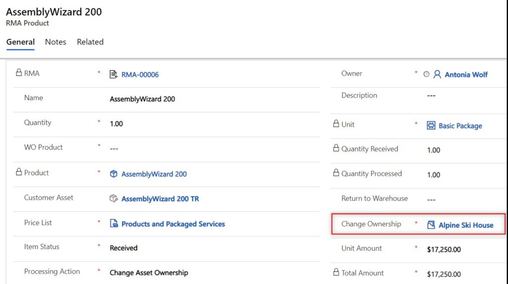 Dynamics 365 field service change product ownership