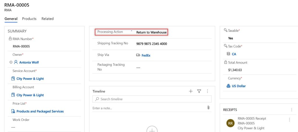 Microsoft Dynamics 365 Field Service return to warehouse