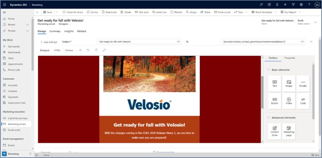Microsoft Dynamics 365 Marketing email features