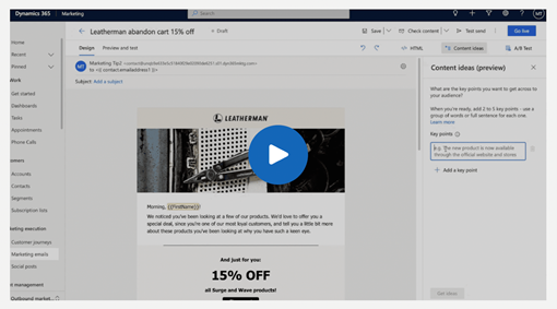 Dynamics 365 Marketing Content Ideas Dashboard