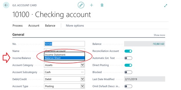 d365 business central balance sheet