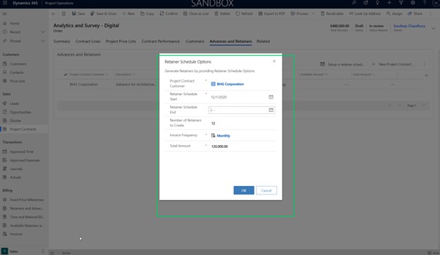 d365 project operations schedule retainer