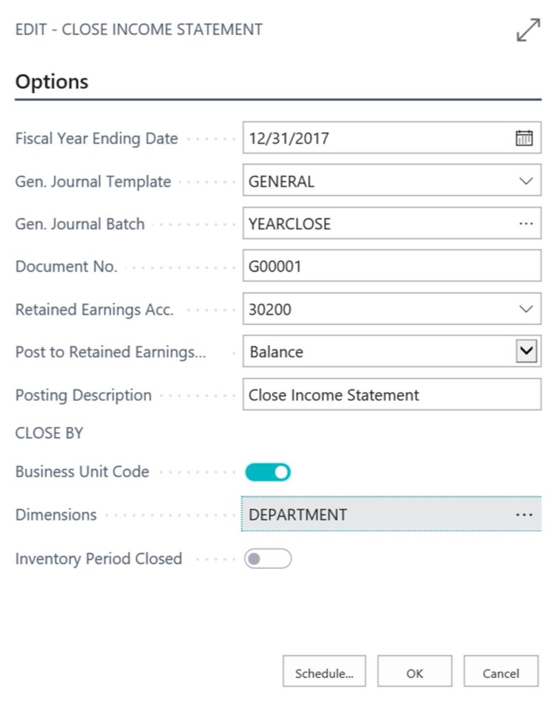 dynamics 365 business central edit income statement