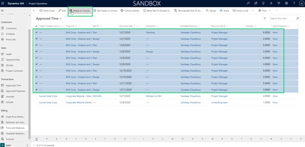 dynamics 365 project operations approved time