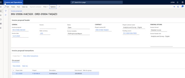dynamics 365 project operations invoice