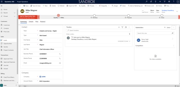 dynamics 365 project operations leads